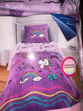 TWIN Purple Unicorn 🦄 & Rainbow 🌈 Reversible Comforter & Sheet Set
